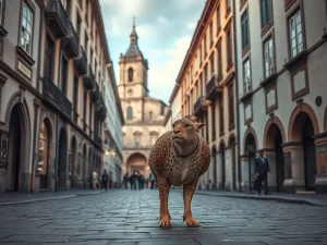 Un xabaril de gran tamaño percorre o centro de Lugo e sorprende os viandantes
