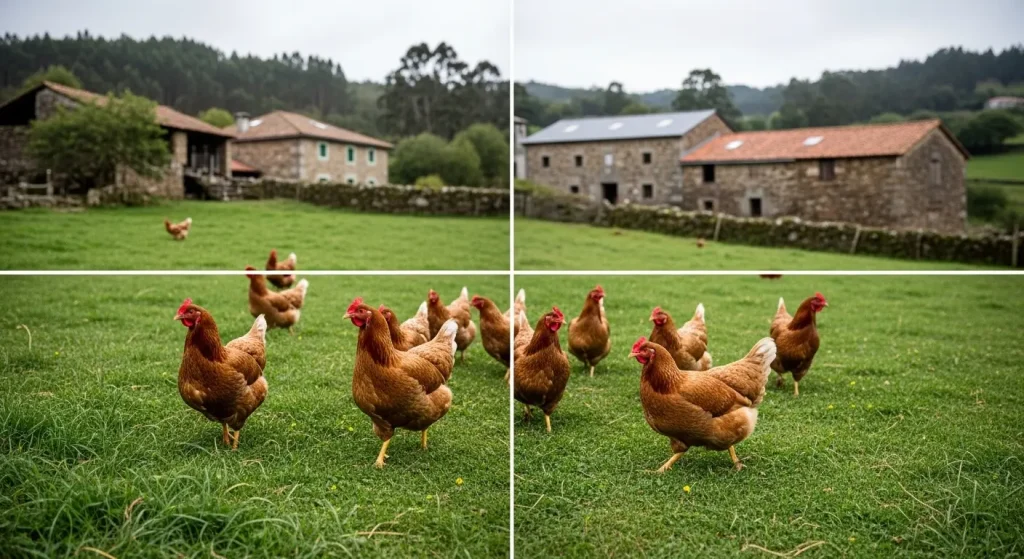 El regreso al aire libre de las gallinas gallegas tras la gripe aviar