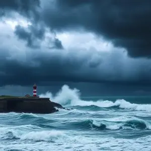 Costa gallega temporal faro oleaje tormenta