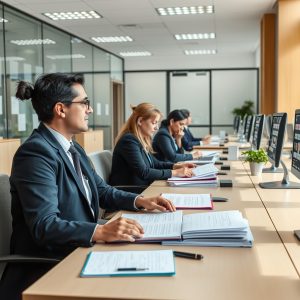 Empleados públicos en oficina de la administración gallega