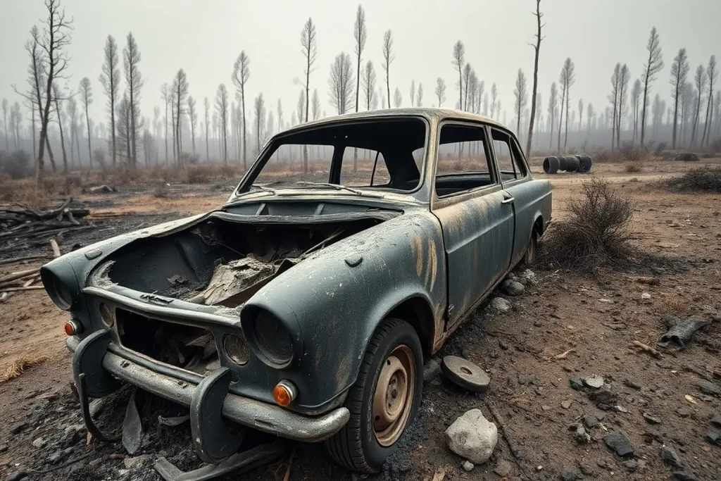 Un incendio forestal en Canibelos reduce a cinzas un coche clásico acabado de restaurar en Ourense