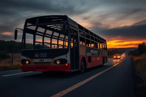 Un autobús con 63 pasajeros arde por completo en la AG 53 a su paso por San Cris