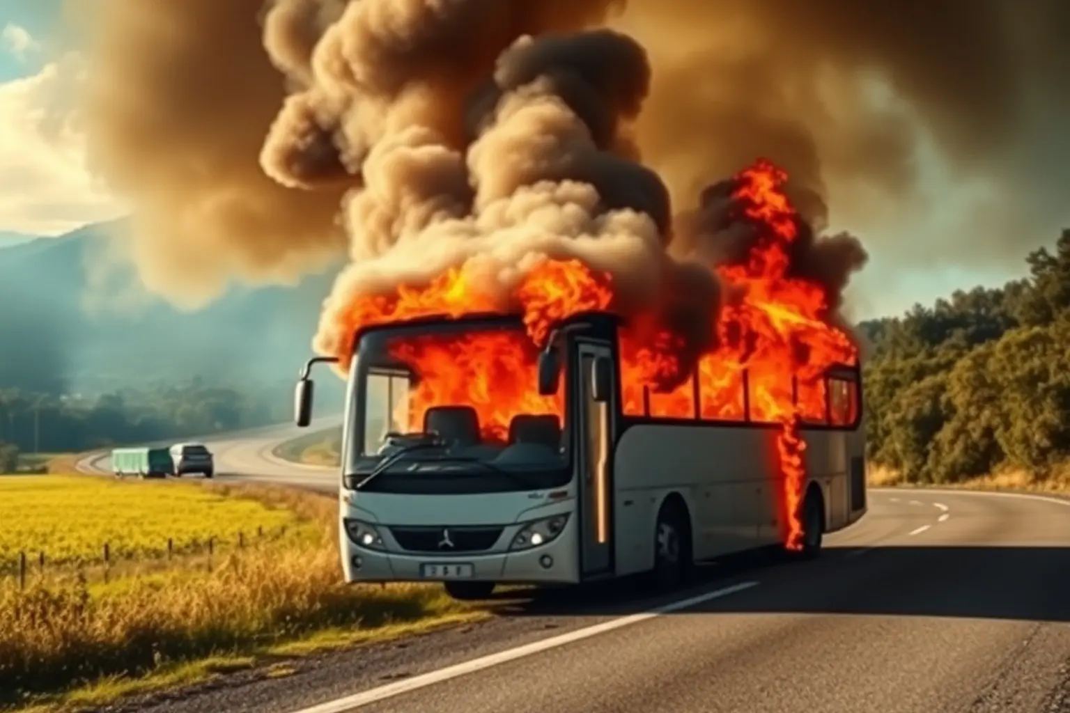 Un autobús arde en la AG-53 a su paso por San Cristovo de Cea sin causar heridos