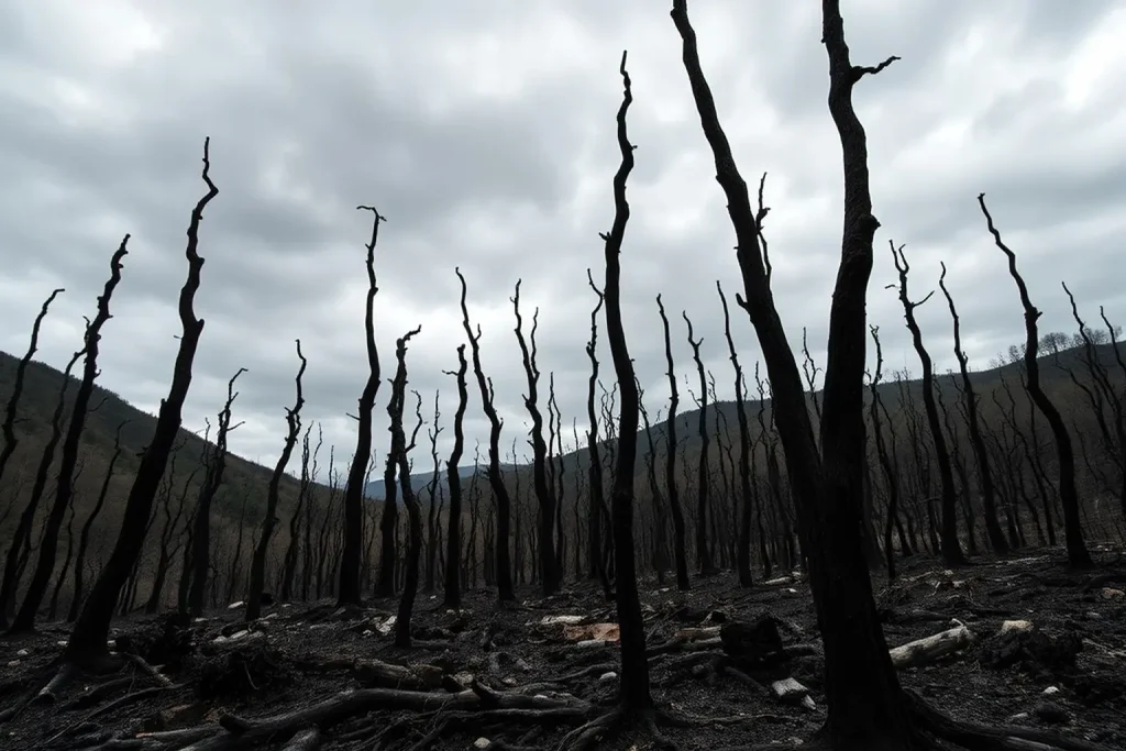 A pegada do lume pervive un ano despois nos montes de Ourense