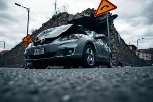 Pontevedra: Un choque en cadea destroza un coche e un muro na N-550